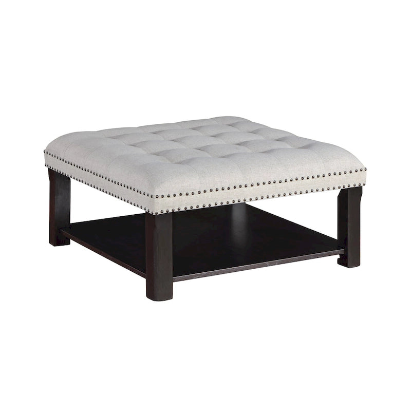 Pouf de cocktail capitonné en lin transitionnel avec clous décoratifs et rangement par Furniture of America