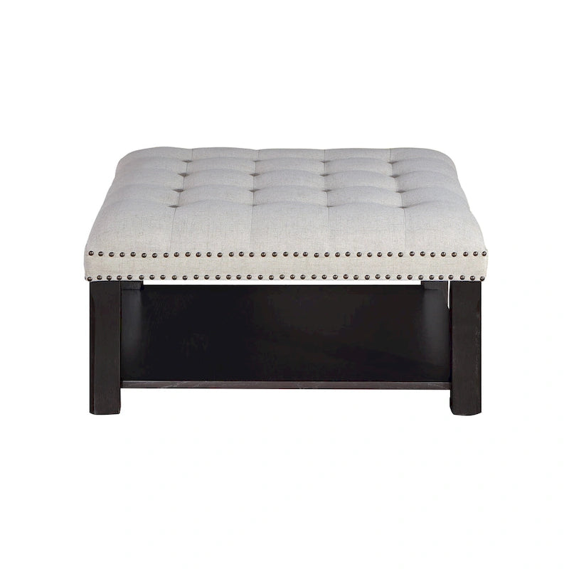 Pouf de cocktail capitonné en lin transitionnel avec clous décoratifs et rangement par Furniture of America