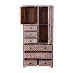 Armoire en bois massif blanc antique / marron avec 7 tiroirs et 2 portes