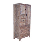 Armoire en bois massif blanc antique / marron avec 7 tiroirs et 2 portes