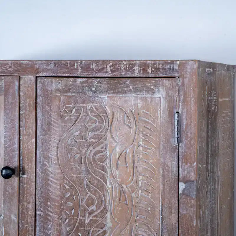 Armoire en bois massif blanc antique / marron avec 7 tiroirs et 2 portes