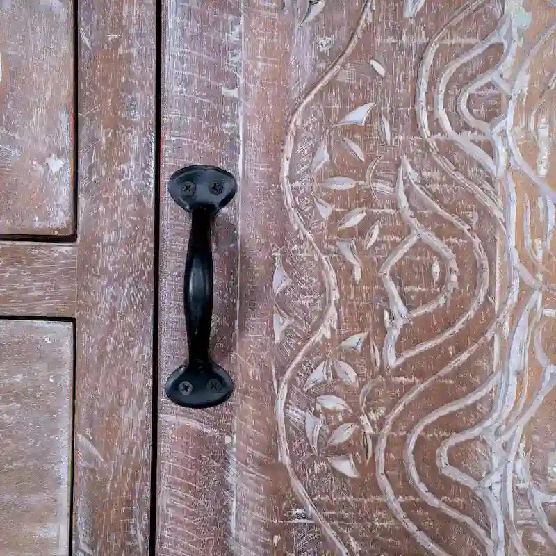 Armoire en bois massif blanc antique / marron avec 7 tiroirs et 2 portes