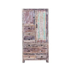 Armoire en bois massif blanc antique / marron avec 7 tiroirs et 2 portes