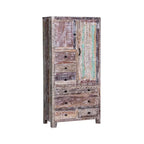 Armoire en bois massif blanc antique / marron avec 7 tiroirs et 2 portes