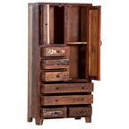 Armoire en bois massif blanc antique / marron avec 7 tiroirs et 2 portes