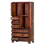 Armoire en bois massif blanc antique / marron avec 7 tiroirs et 2 portes