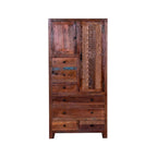 Armoire en bois massif blanc antique / marron avec 7 tiroirs et 2 portes
