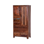 Armoire en bois massif blanc antique / marron avec 7 tiroirs et 2 portes