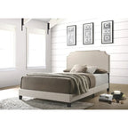 Lit plateforme rembourré beige/noir/vert avec garniture cloutée – Lit double/grand lit (1 personne) et très grand lit (2 personnes)