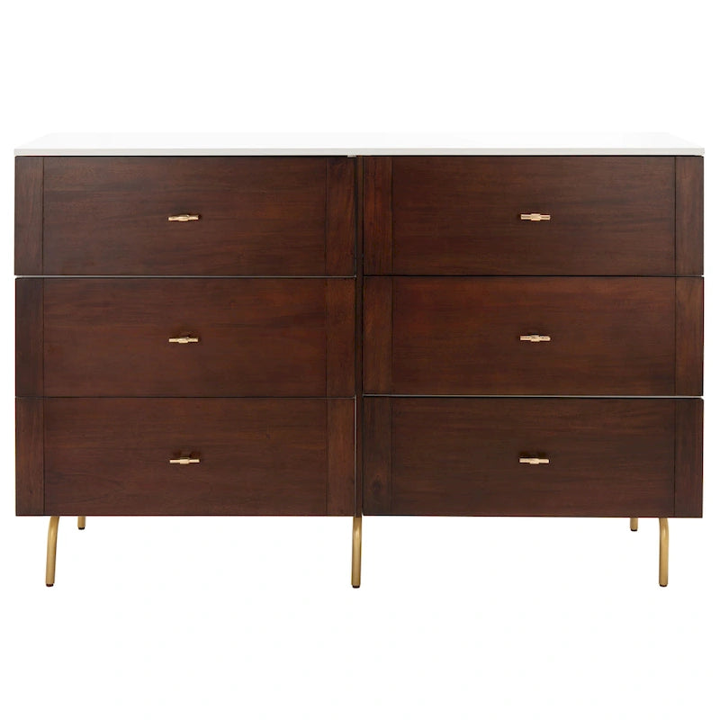 Commode 6 tiroirs Noyer et Blanc, style Mid-Century Moderne