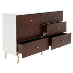 Commode 6 tiroirs Noyer et Blanc, style Mid-Century Moderne