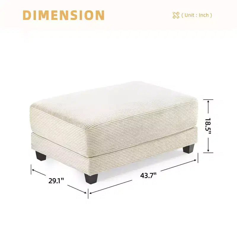 Canapé d'angle en velours côtelé Hyleory 112 po avec deux poufs et table basse de rangement pour le salon