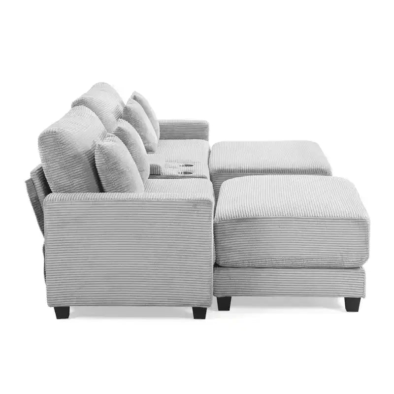 Canapé d'angle en velours côtelé Hyleory 112 po avec deux poufs et table basse de rangement pour le salon