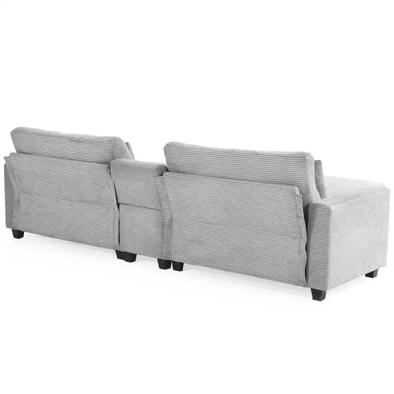 Canapé d'angle en velours côtelé Hyleory 112 po avec deux poufs et table basse de rangement pour le salon