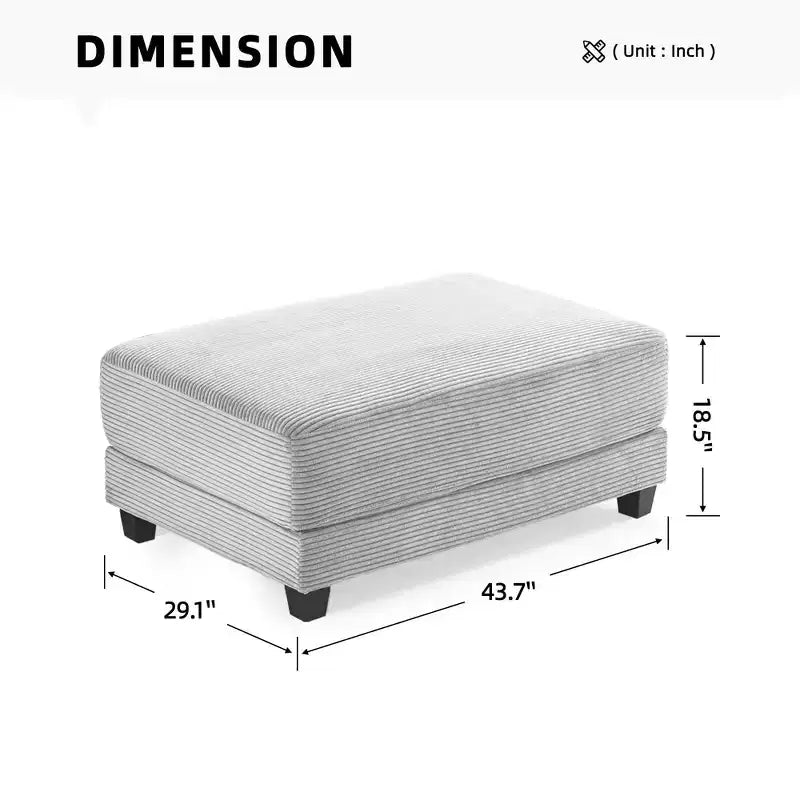 Canapé d'angle en velours côtelé Hyleory 112 po avec deux poufs et table basse de rangement pour le salon