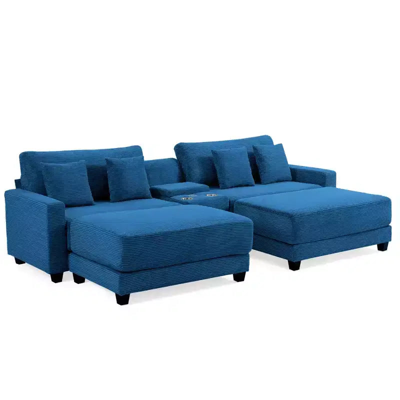 Canapé d'angle en velours côtelé Hyleory 112 po avec deux poufs et table basse de rangement pour le salon