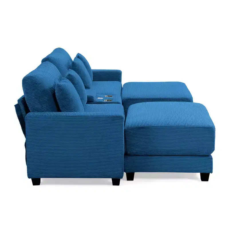 Canapé d'angle en velours côtelé Hyleory 112 po avec deux poufs et table basse de rangement pour le salon