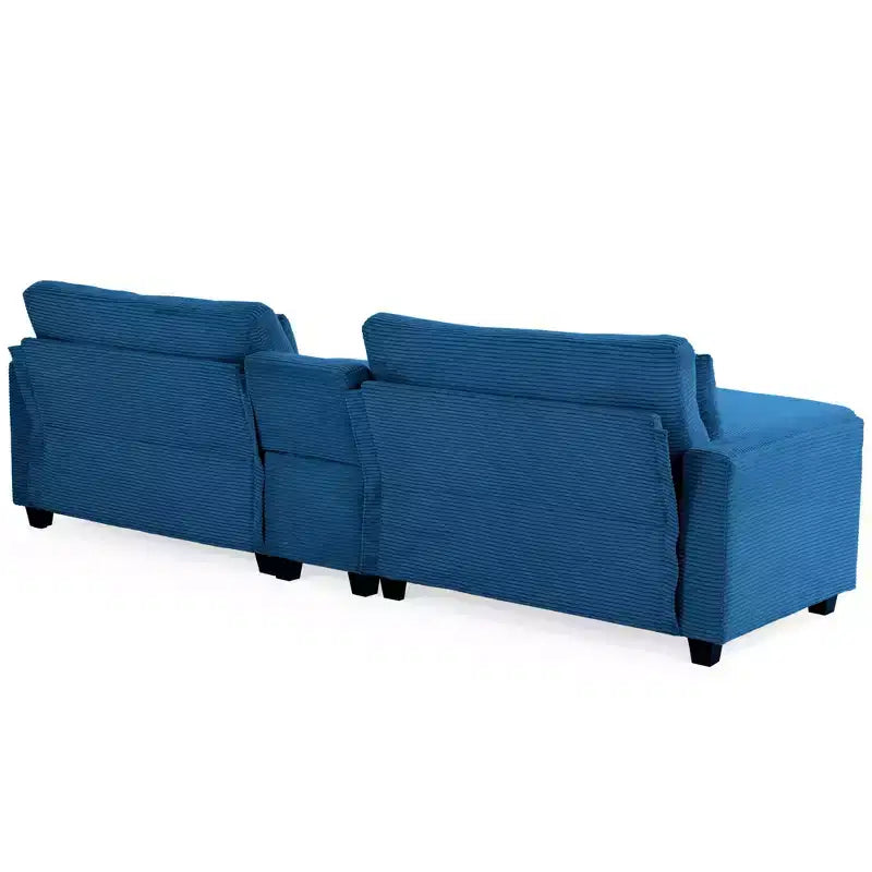 Canapé d'angle en velours côtelé Hyleory 112 po avec deux poufs et table basse de rangement pour le salon