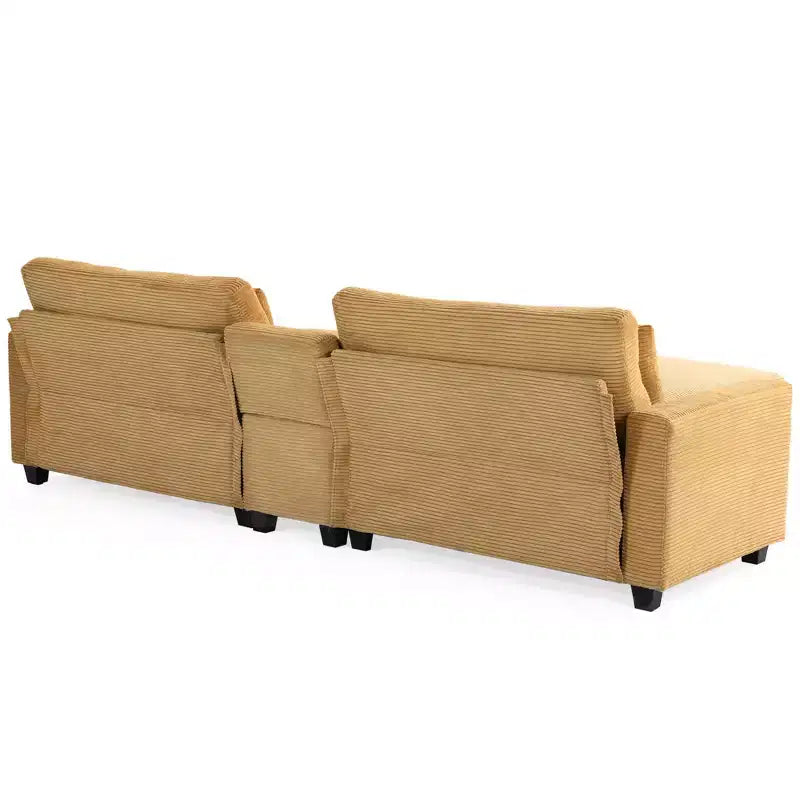 Canapé d'angle en velours côtelé Hyleory 112 po avec deux poufs et table basse de rangement pour le salon