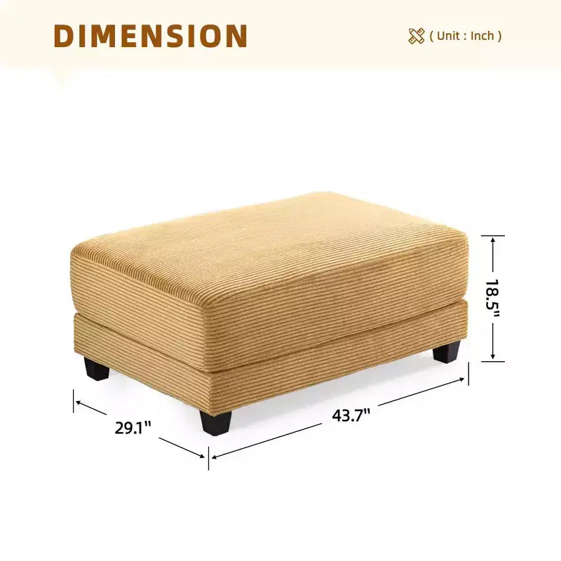 Canapé d'angle en velours côtelé Hyleory 112 po avec deux poufs et table basse de rangement pour le salon