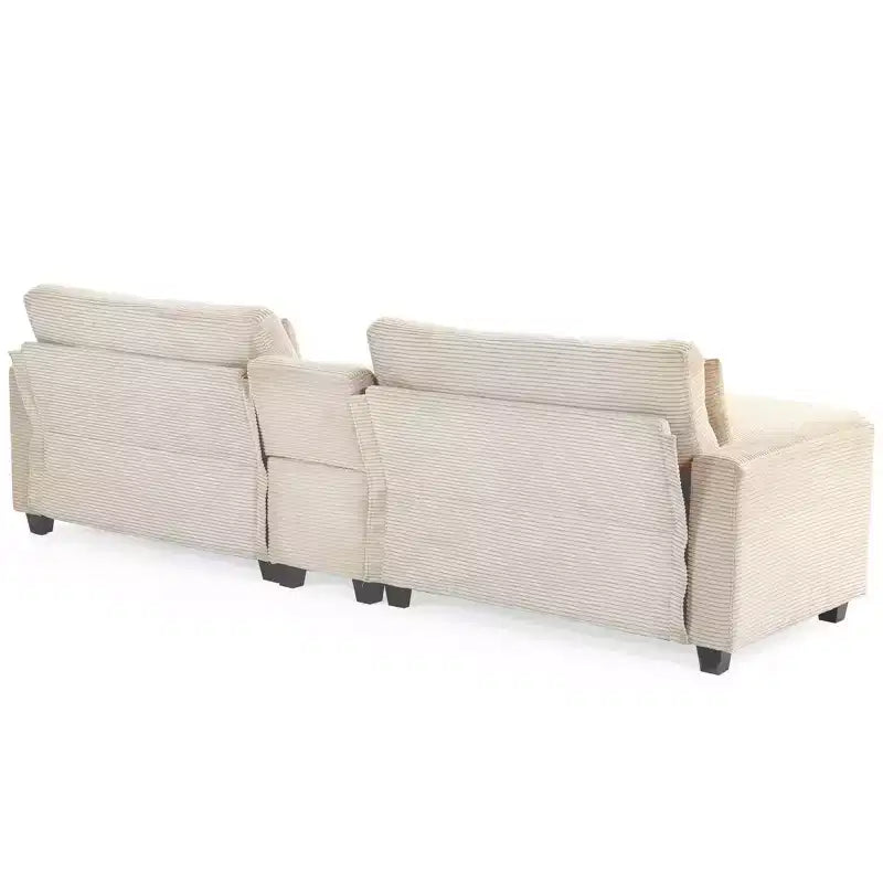 Canapé d'angle en velours côtelé Hyleory 112 po avec deux poufs et table basse de rangement pour le salon