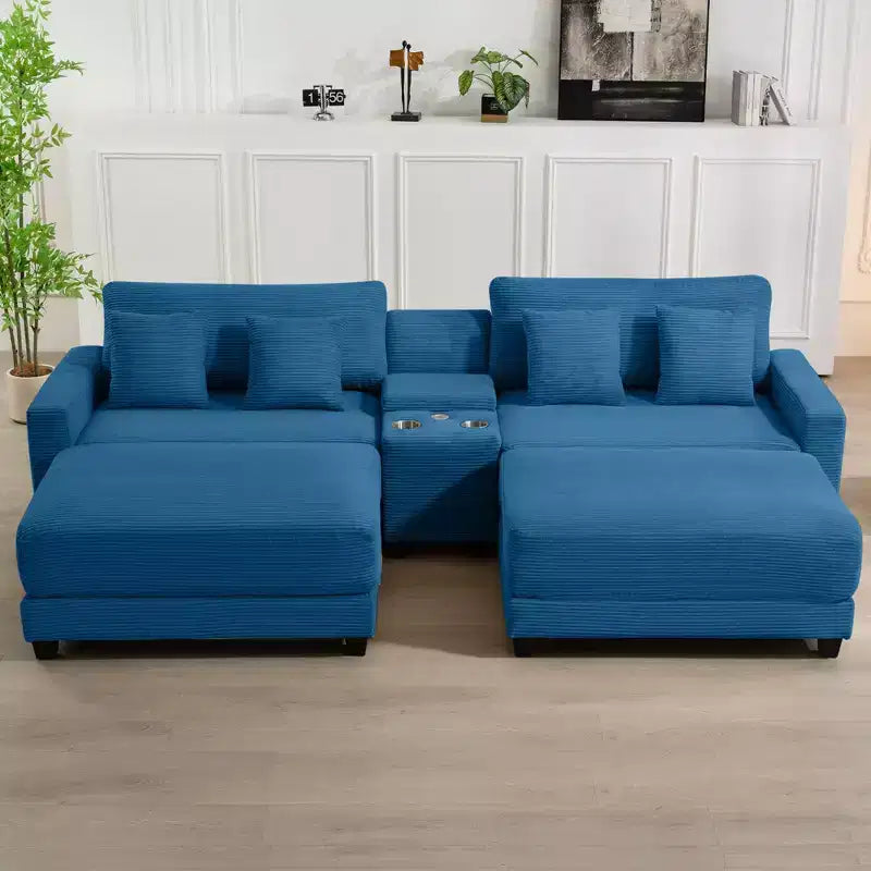 Canapé d'angle en velours côtelé Hyleory 112 po avec deux poufs et table basse de rangement pour le salon