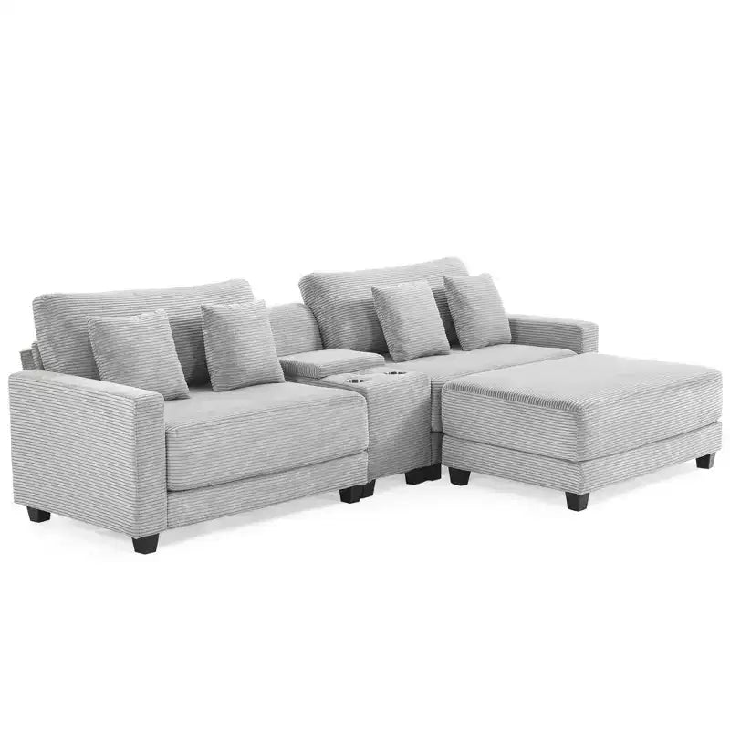 Hyleory Canapé d'angle en velours côtelé 3 places de 284 cm avec pouf pour salon