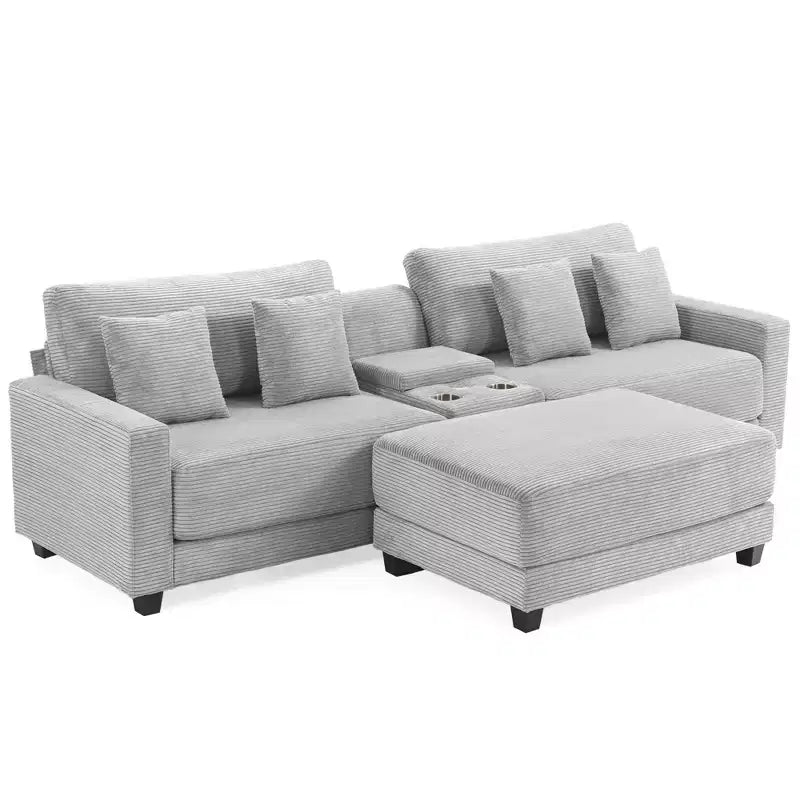 Hyleory Canapé d'angle en velours côtelé 3 places de 284 cm avec pouf pour salon