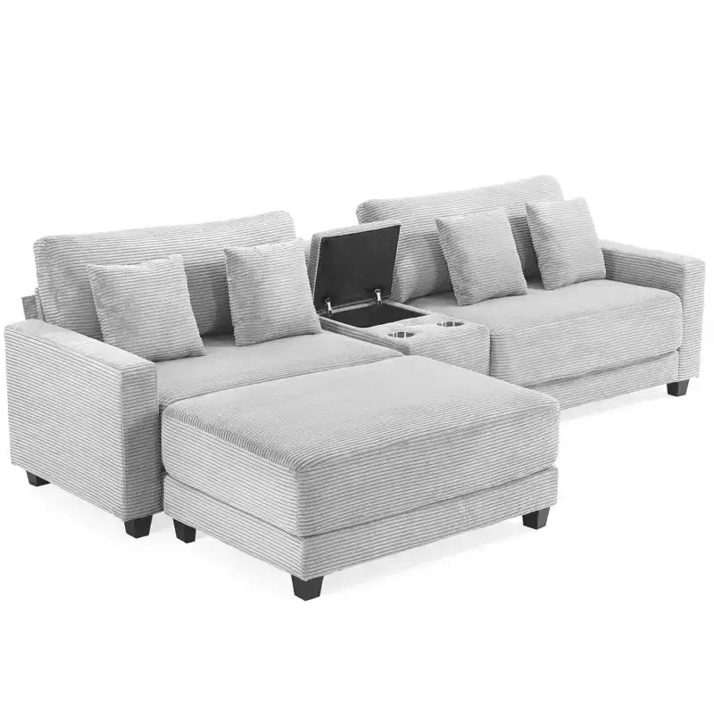 Hyleory Canapé d'angle en velours côtelé 3 places de 284 cm avec pouf pour salon