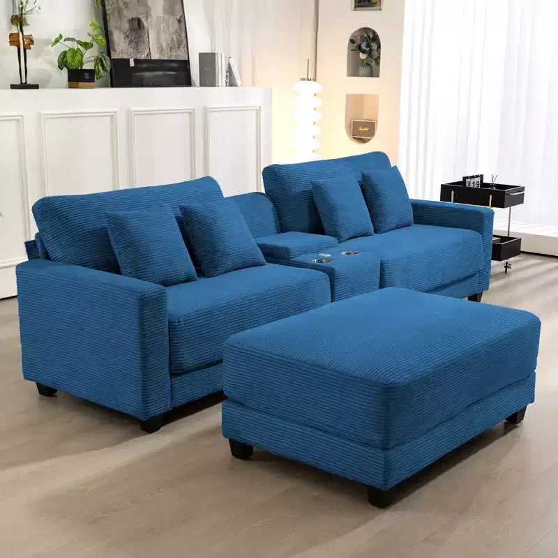 Hyleory Canapé d'angle en velours côtelé 3 places de 284 cm avec pouf pour salon