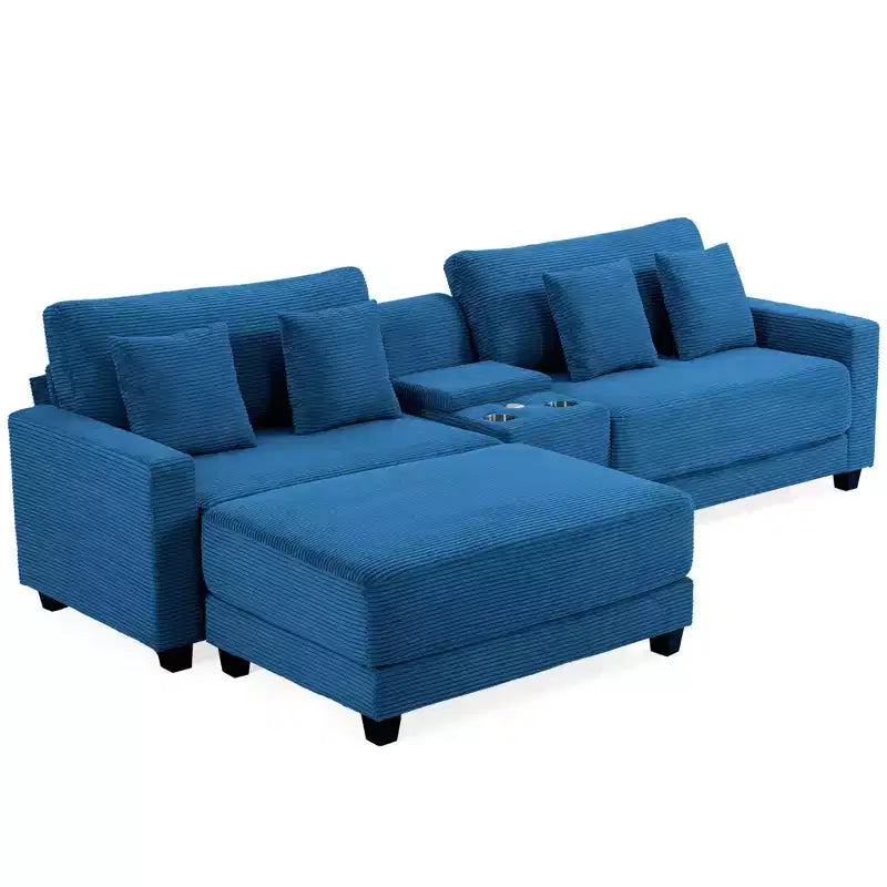 Hyleory Canapé d'angle en velours côtelé 3 places de 284 cm avec pouf pour salon