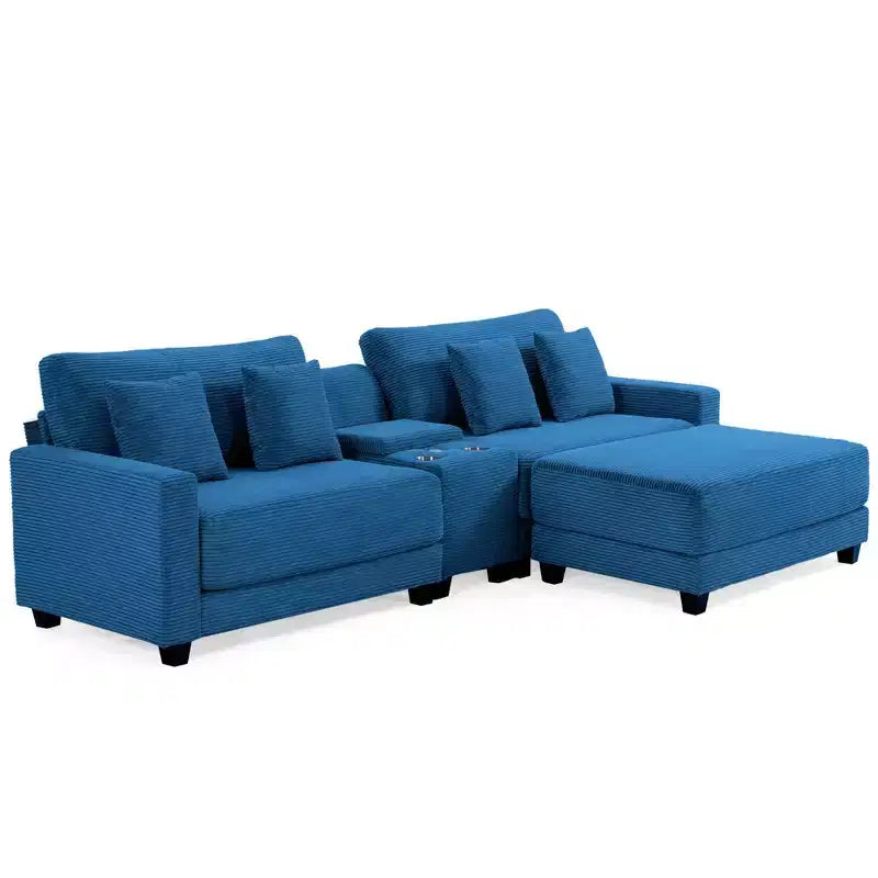 Hyleory Canapé d'angle en velours côtelé 3 places de 284 cm avec pouf pour salon
