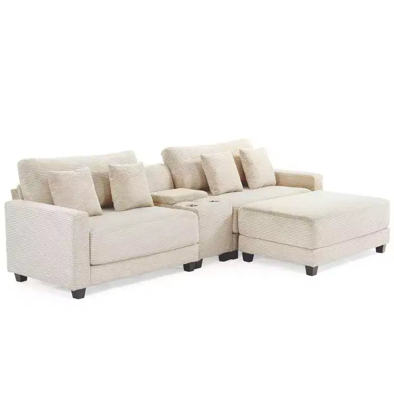 Hyleory Canapé d'angle en velours côtelé 3 places de 284 cm avec pouf pour salon