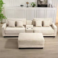 Hyleory Canapé d'angle en velours côtelé 3 places de 284 cm avec pouf pour salon