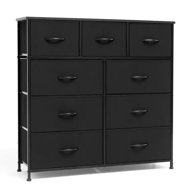 Crestlive Products Commode à 9 tiroirs en tissu extra large pour chambre à coucher, tour de rangement de vêtements avec cadre en acier robuste, plateau en bois, tiroirs faciles à tirer, poignées en bois