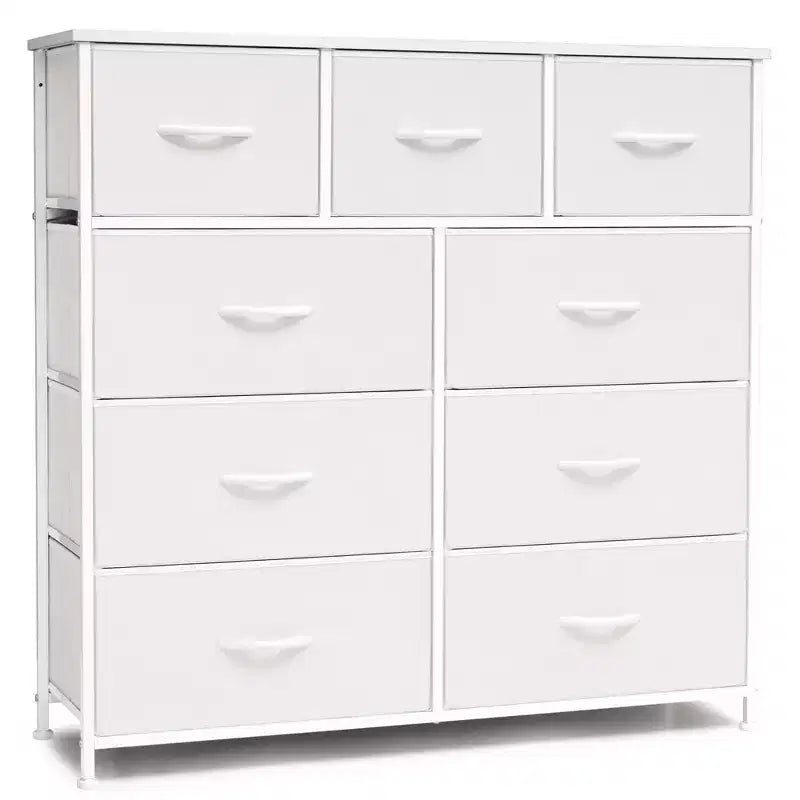 Crestlive Products Commode à 9 tiroirs en tissu extra large pour chambre à coucher, tour de rangement de vêtements avec cadre en acier robuste, plateau en bois, tiroirs faciles à tirer, poignées en bois