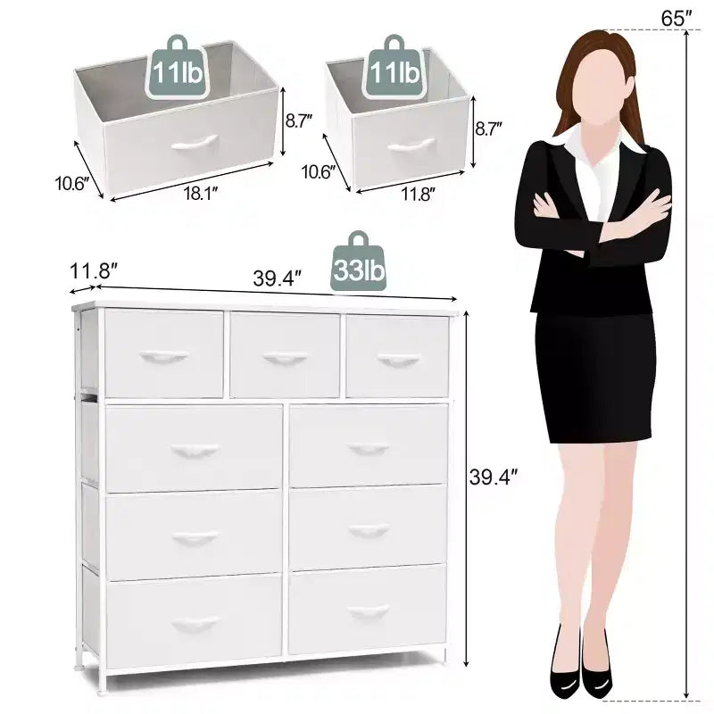 Crestlive Products Commode à 9 tiroirs en tissu extra large pour chambre à coucher, tour de rangement de vêtements avec cadre en acier robuste, plateau en bois, tiroirs faciles à tirer, poignées en bois