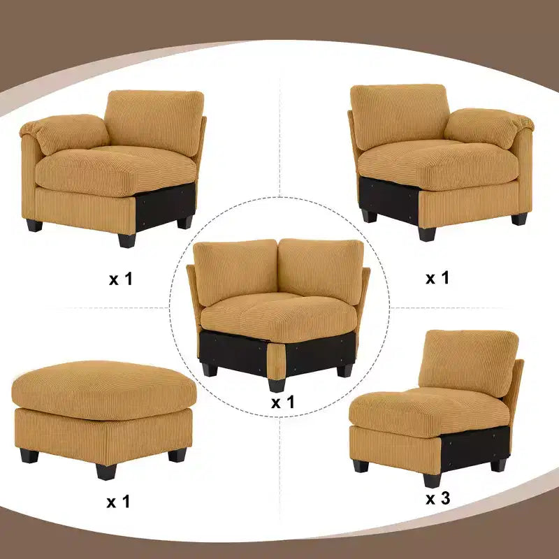 Canapé modulaire surdimensionné en velours côtelé Hyleory 115, canapé en U avec pouf mobile, grand canapé d'angle 7 places pour salon