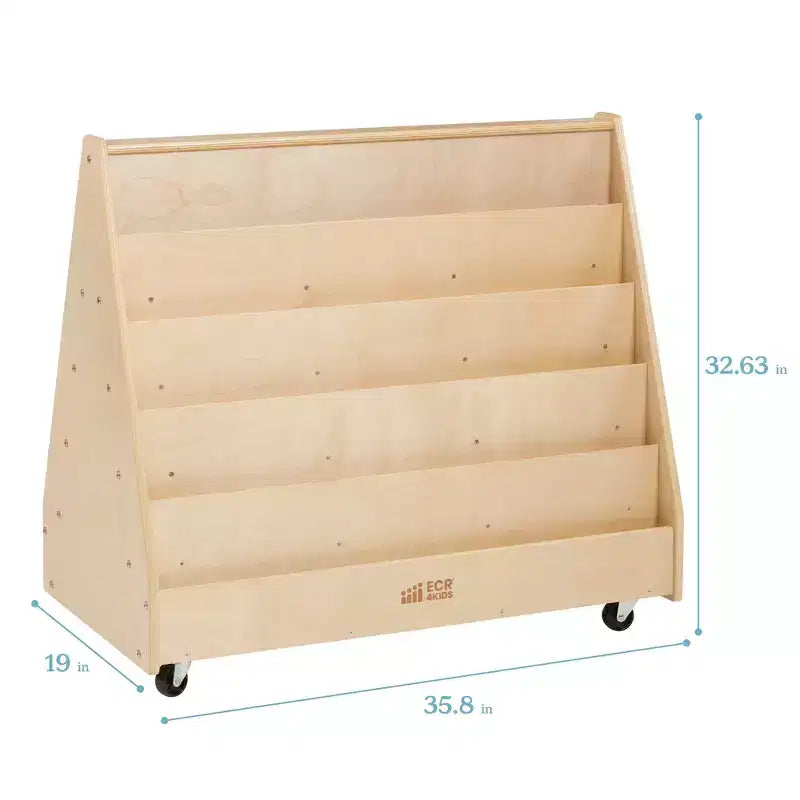 Présentoir et rangement de livres mobiles double face en bois ECR4Kids, meuble Montessori