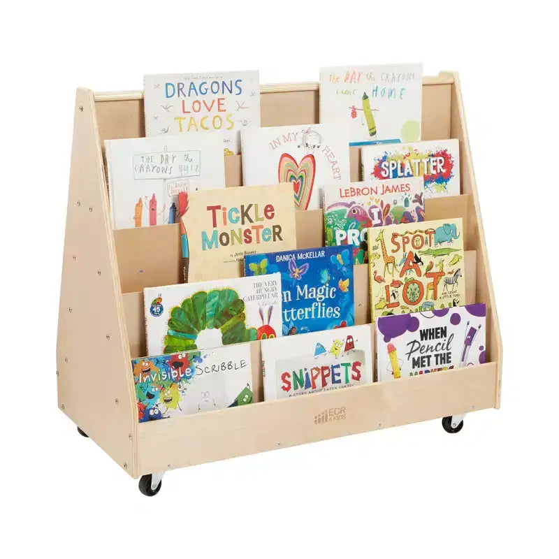 Présentoir et rangement de livres mobiles double face en bois ECR4Kids, meuble Montessori