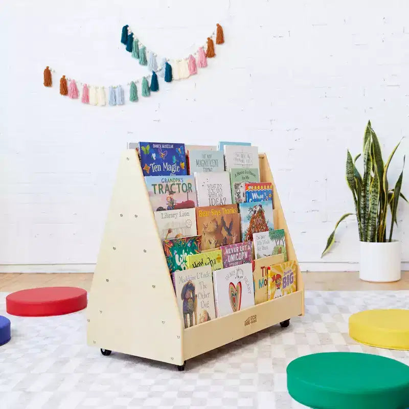 Présentoir et rangement de livres mobiles double face en bois ECR4Kids, meuble Montessori