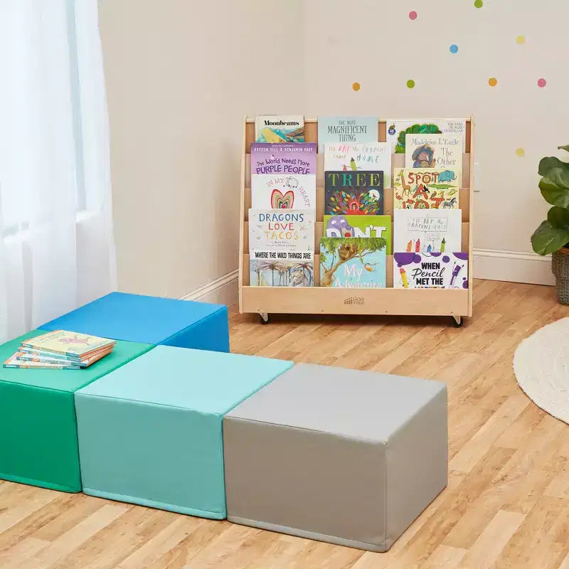 Présentoir et rangement de livres mobiles double face en bois ECR4Kids, meuble Montessori