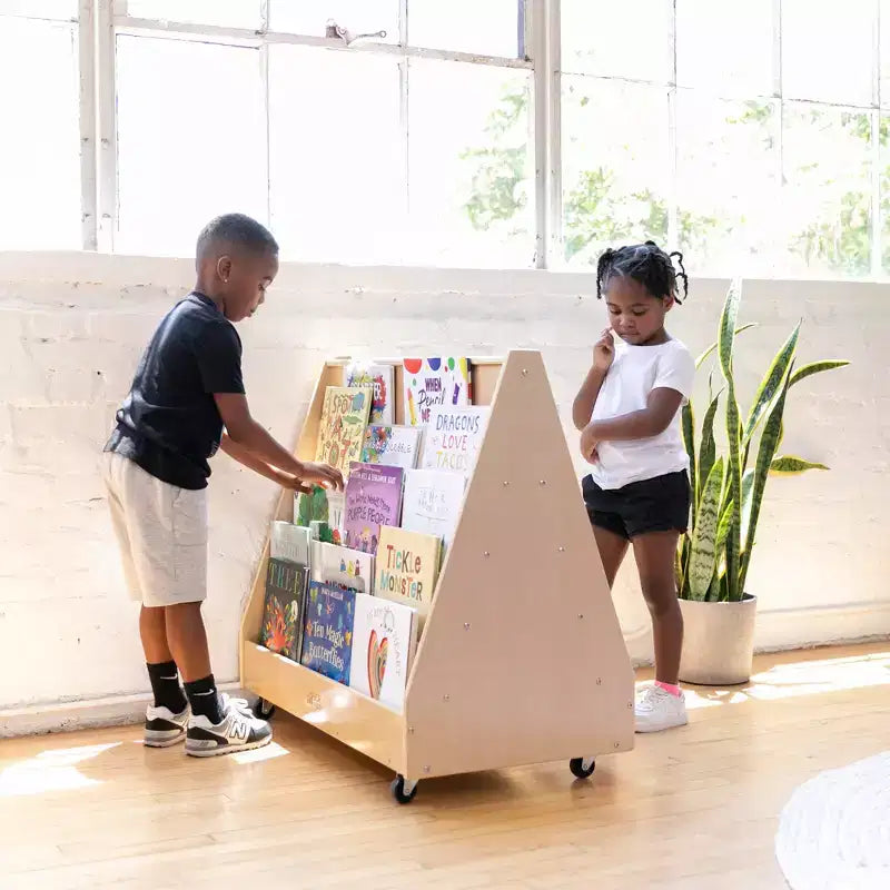 Présentoir et rangement de livres mobiles double face en bois ECR4Kids, meuble Montessori