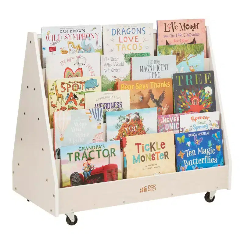 Présentoir et rangement de livres mobiles double face en bois ECR4Kids, meuble Montessori