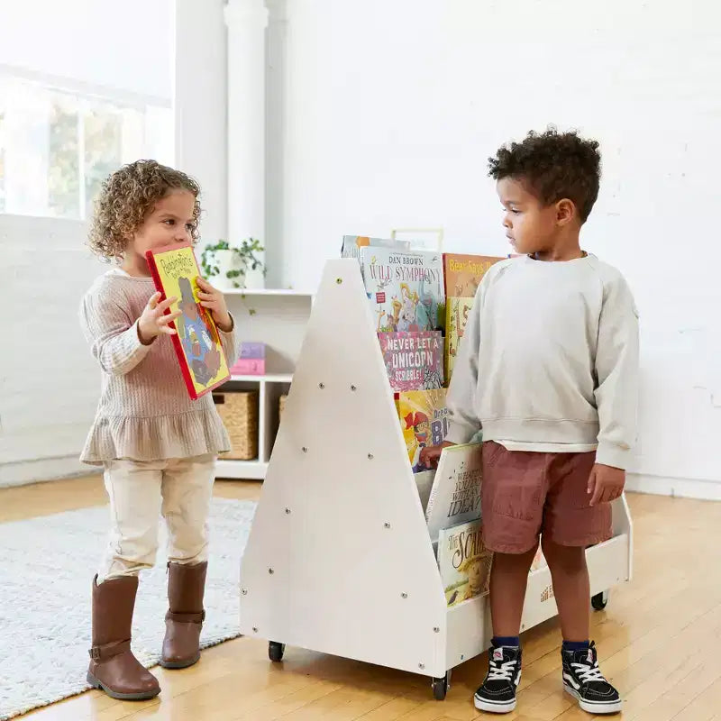 Présentoir et rangement de livres mobiles double face en bois ECR4Kids, meuble Montessori
