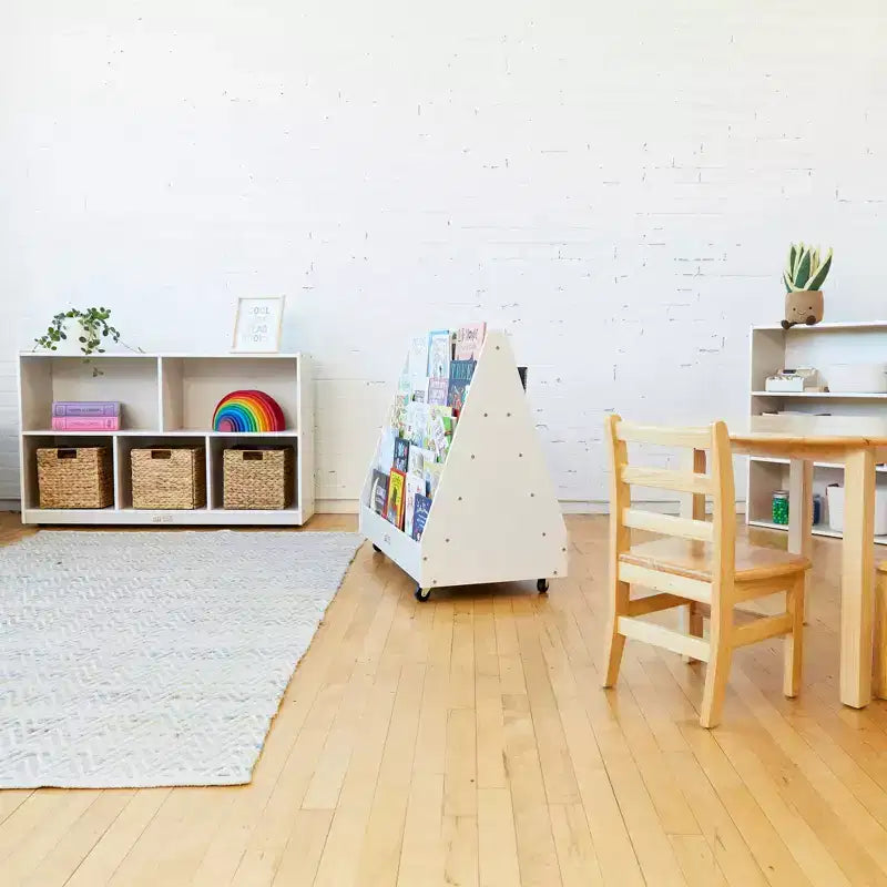 Présentoir et rangement de livres mobiles double face en bois ECR4Kids, meuble Montessori
