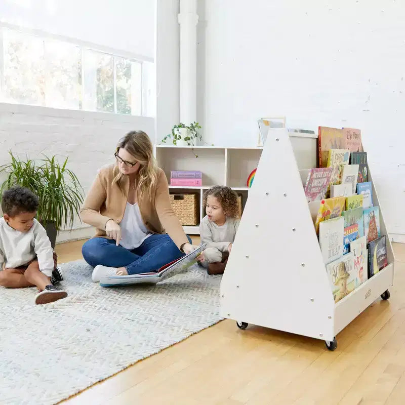 Présentoir et rangement de livres mobiles double face en bois ECR4Kids, meuble Montessori