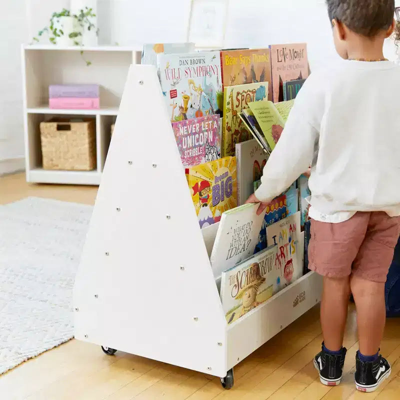 Présentoir et rangement de livres mobiles double face en bois ECR4Kids, meuble Montessori