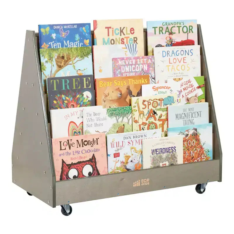 Présentoir et rangement de livres mobiles double face en bois ECR4Kids, meuble Montessori