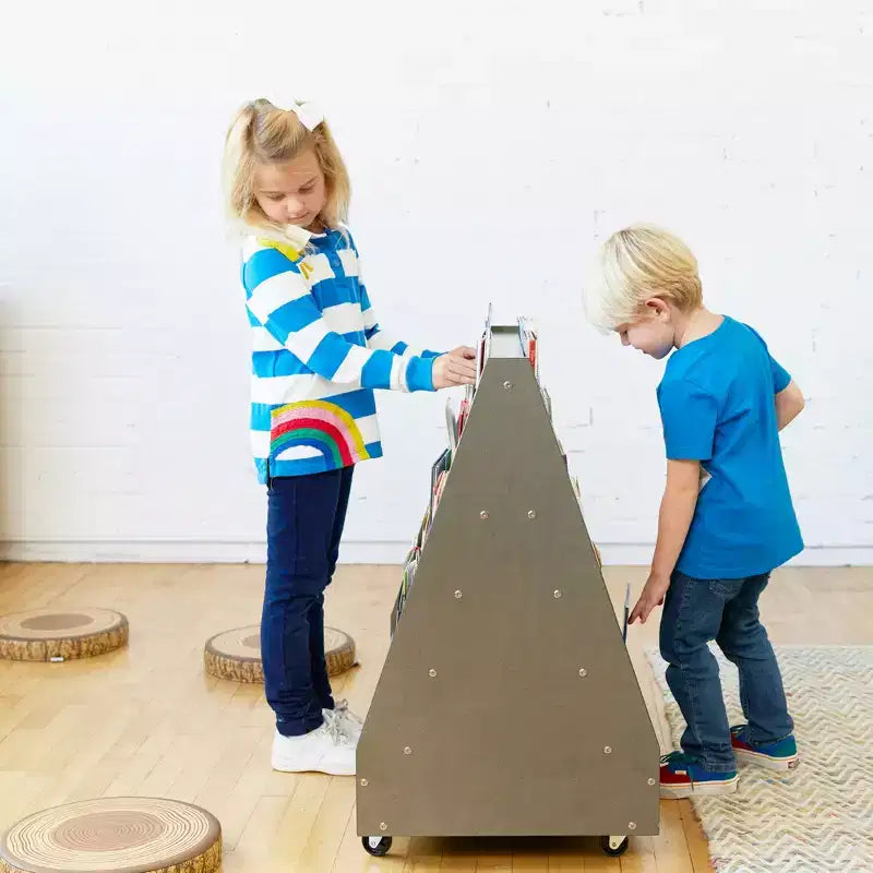 Présentoir et rangement de livres mobiles double face en bois ECR4Kids, meuble Montessori